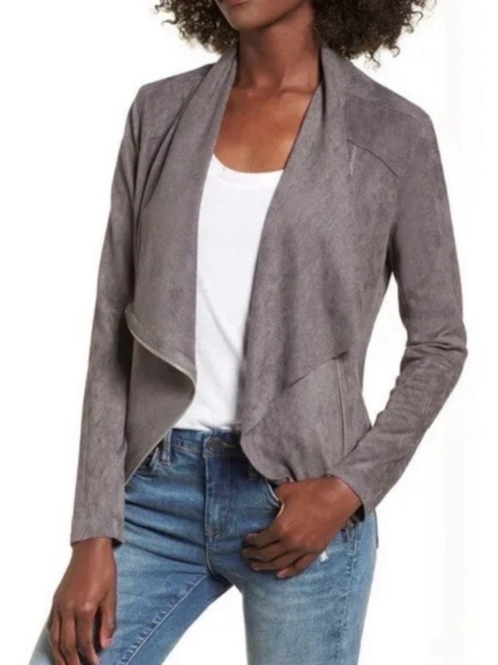 Blank NYC Drape Front Faux Suede Jacket